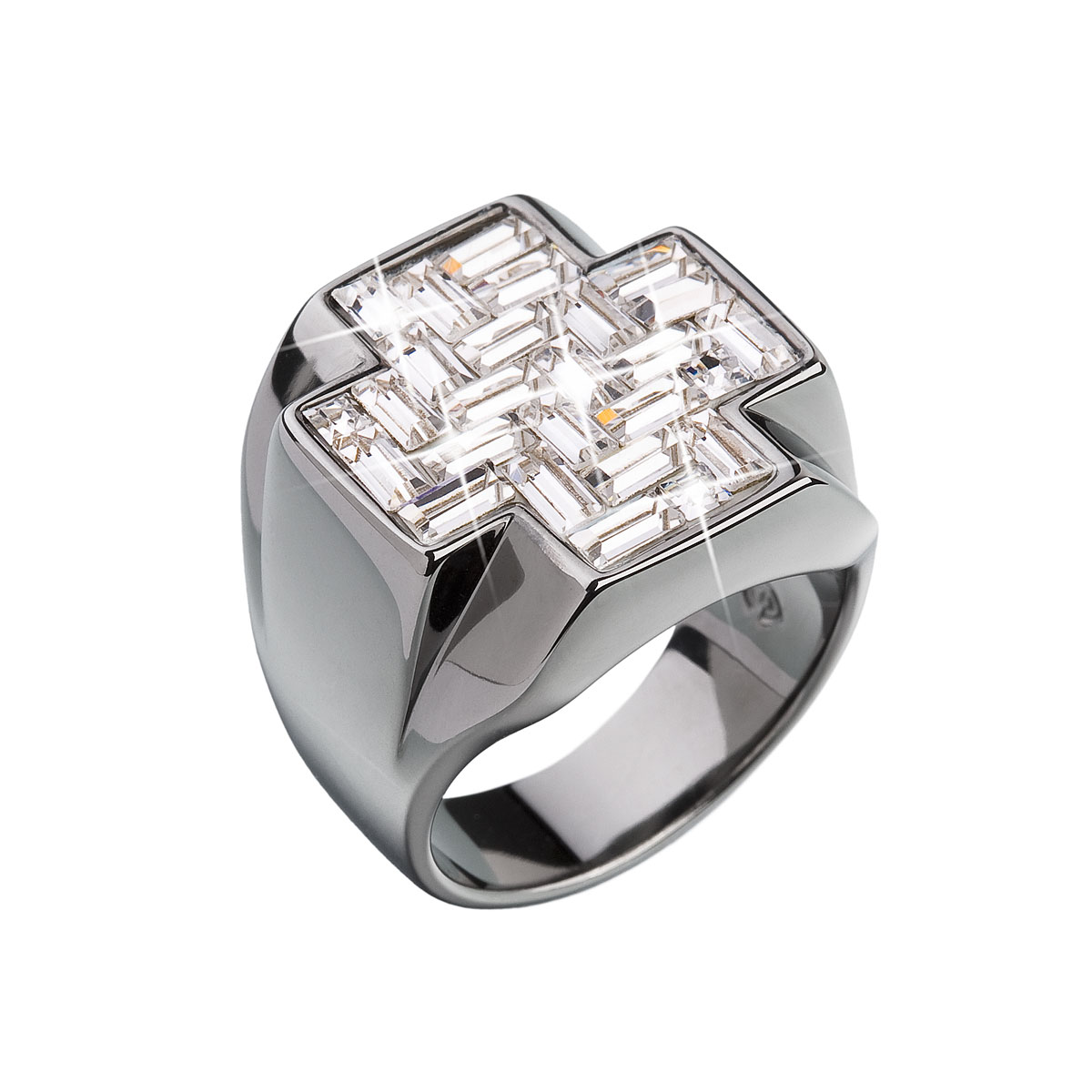 Evolution Group Stříbrný prsten s krystaly bílý kříž 35811.1