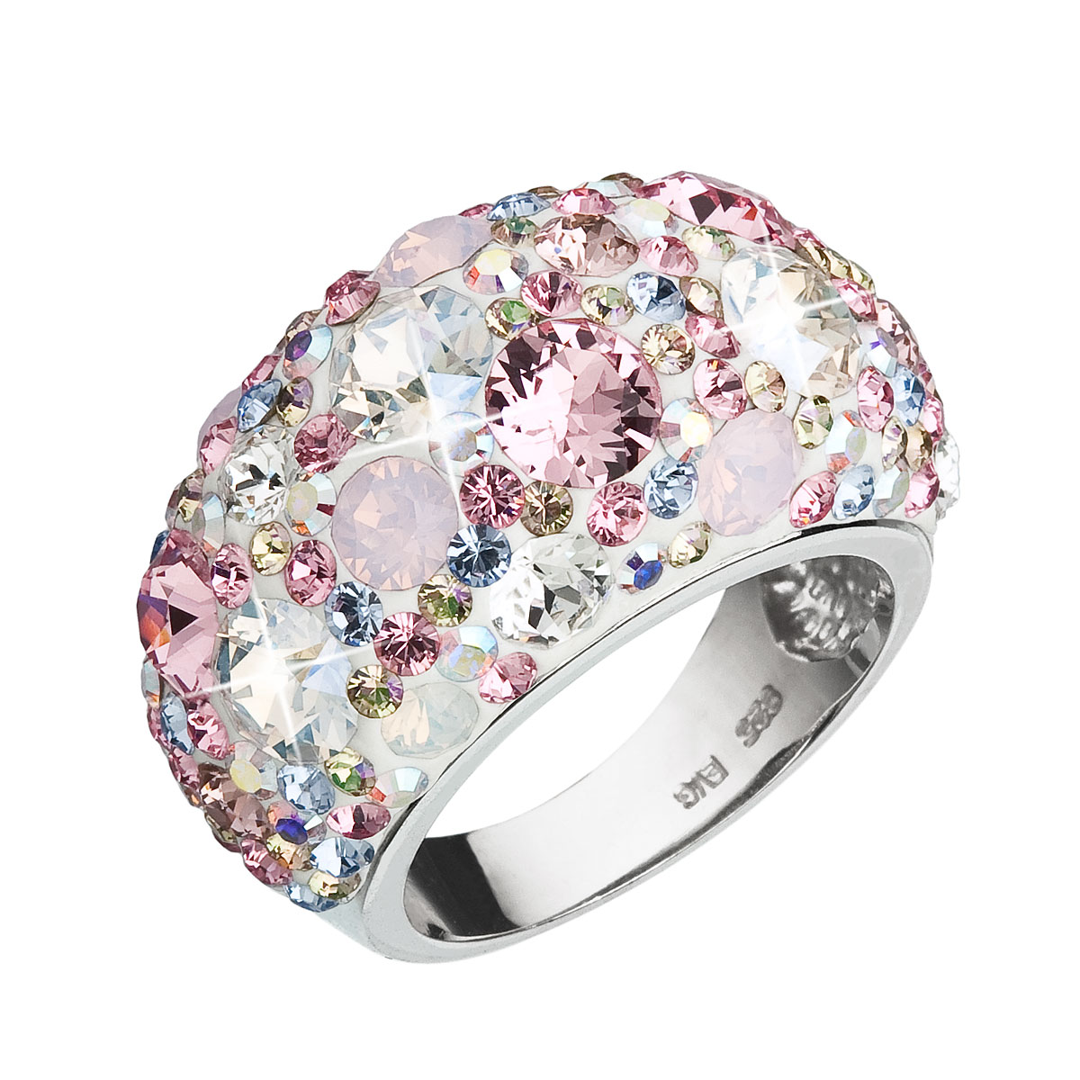 Evolution Group Stříbrný prsten s krystaly Swarovski růžový 35028.3