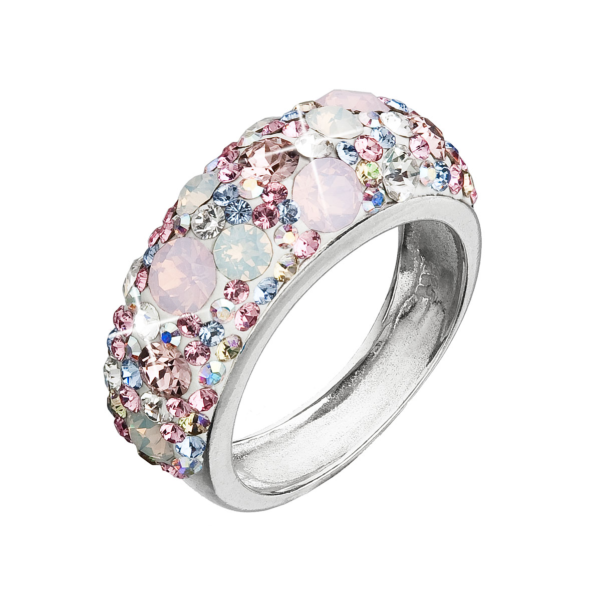 Evolution Group Stříbrný prsten s krystaly Swarovski růžový 35031.3