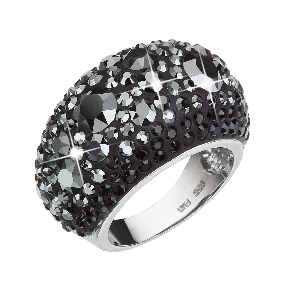 Evolution Group Stříbrný prsten s krystaly černý 35028.5 hematite