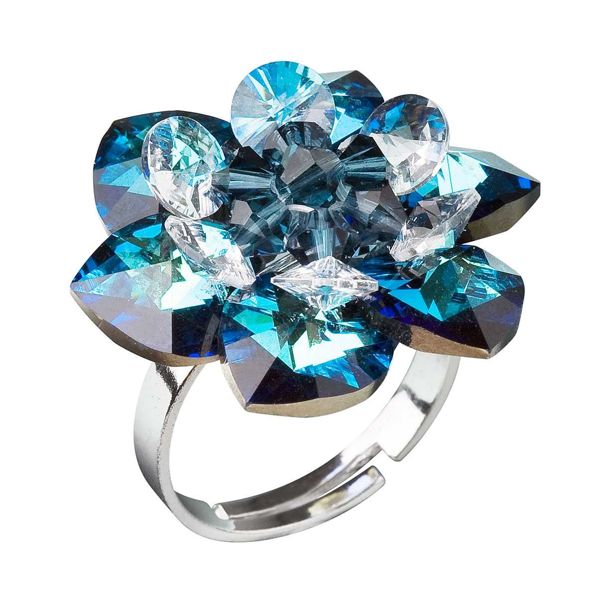 Evolution Group Stříbrný prsten s krystaly Swarovski modrá kytička 35012.5