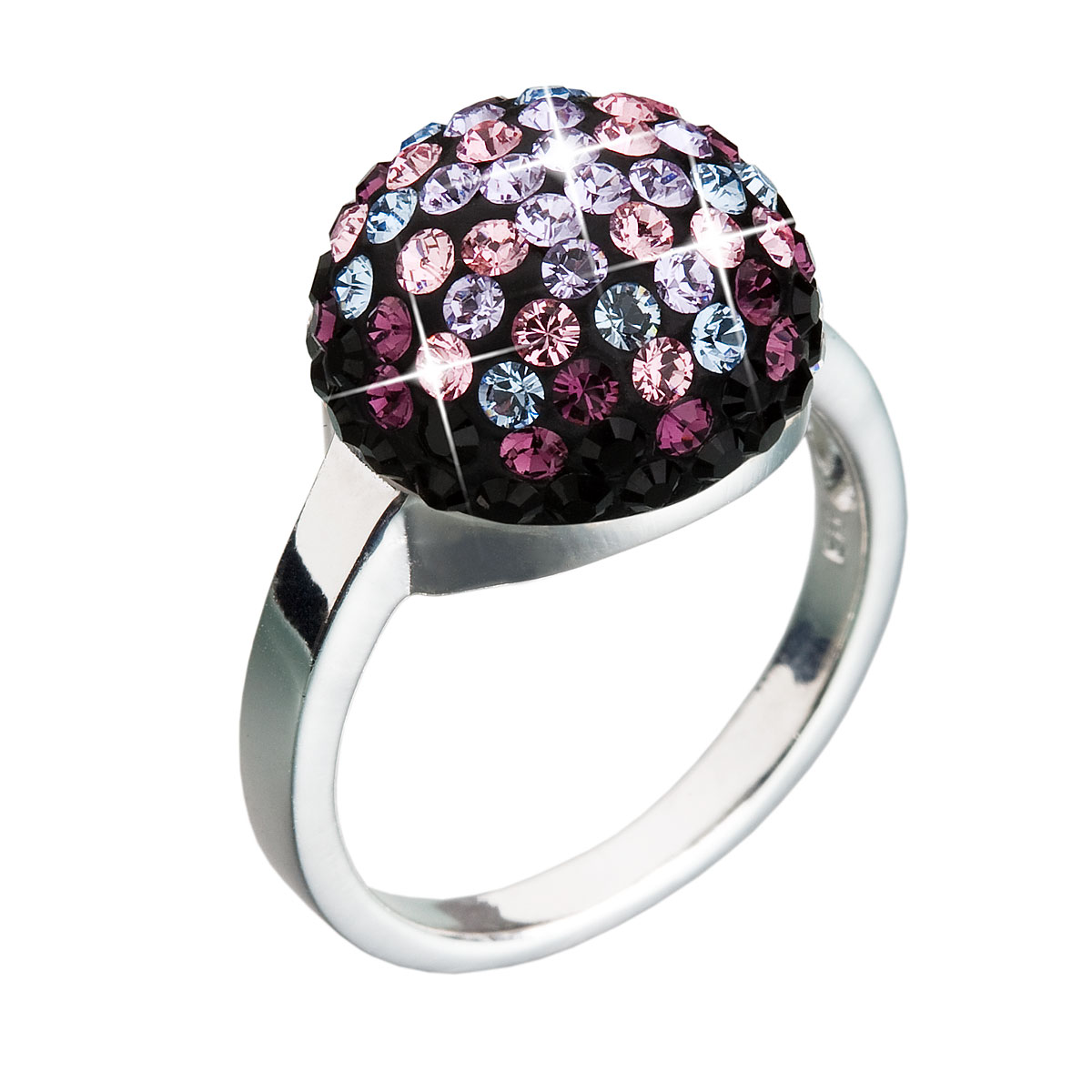 Evolution Group Stříbrný prsten s krystaly fialový 35013.3
