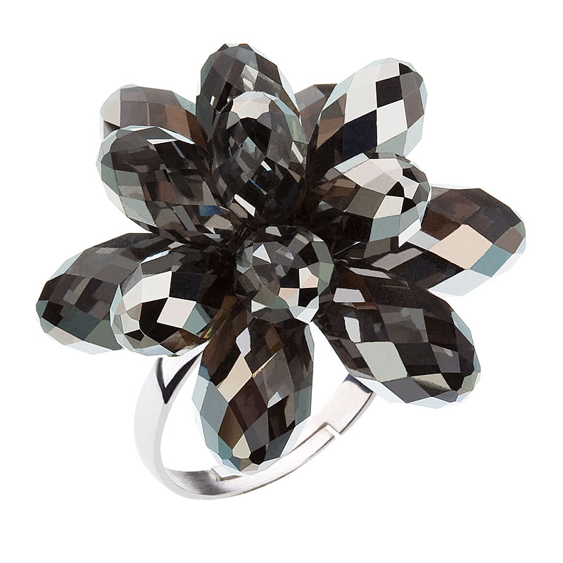 Evolution Group Stříbrný prsten s krystaly Swarovski šedá kytička 35023.5