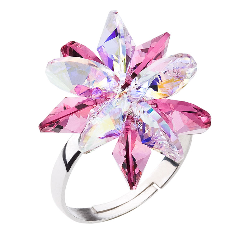 Evolution Group Stříbrný prsten s krystaly Swarovski růžová kytička 35024.3 rose