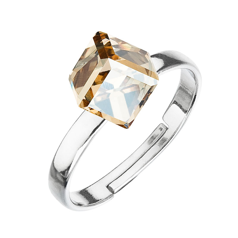 Evolution Group Stříbrný prsten s krystaly zlatá kostička 35011.5