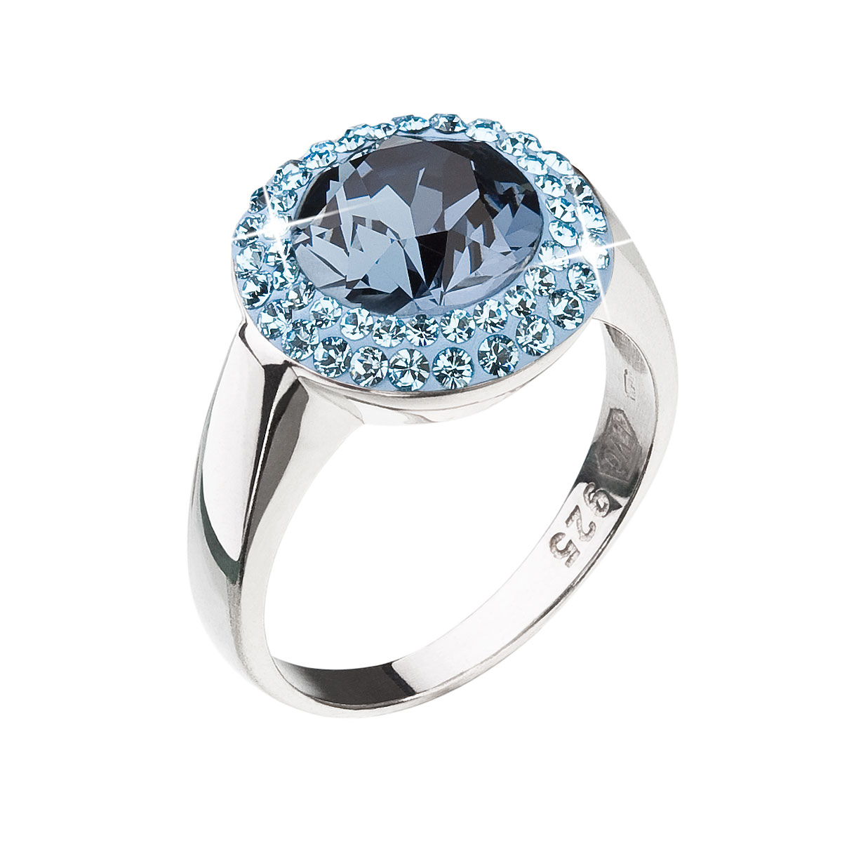 Evolution Group Stříbrný prsten s krystaly modrý kulatý 35025.3