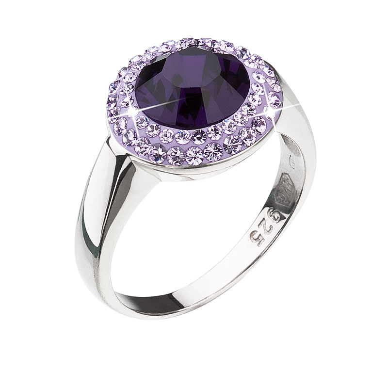 Evolution Group Stříbrný prsten s krystaly Swarovski fialový 35025.3