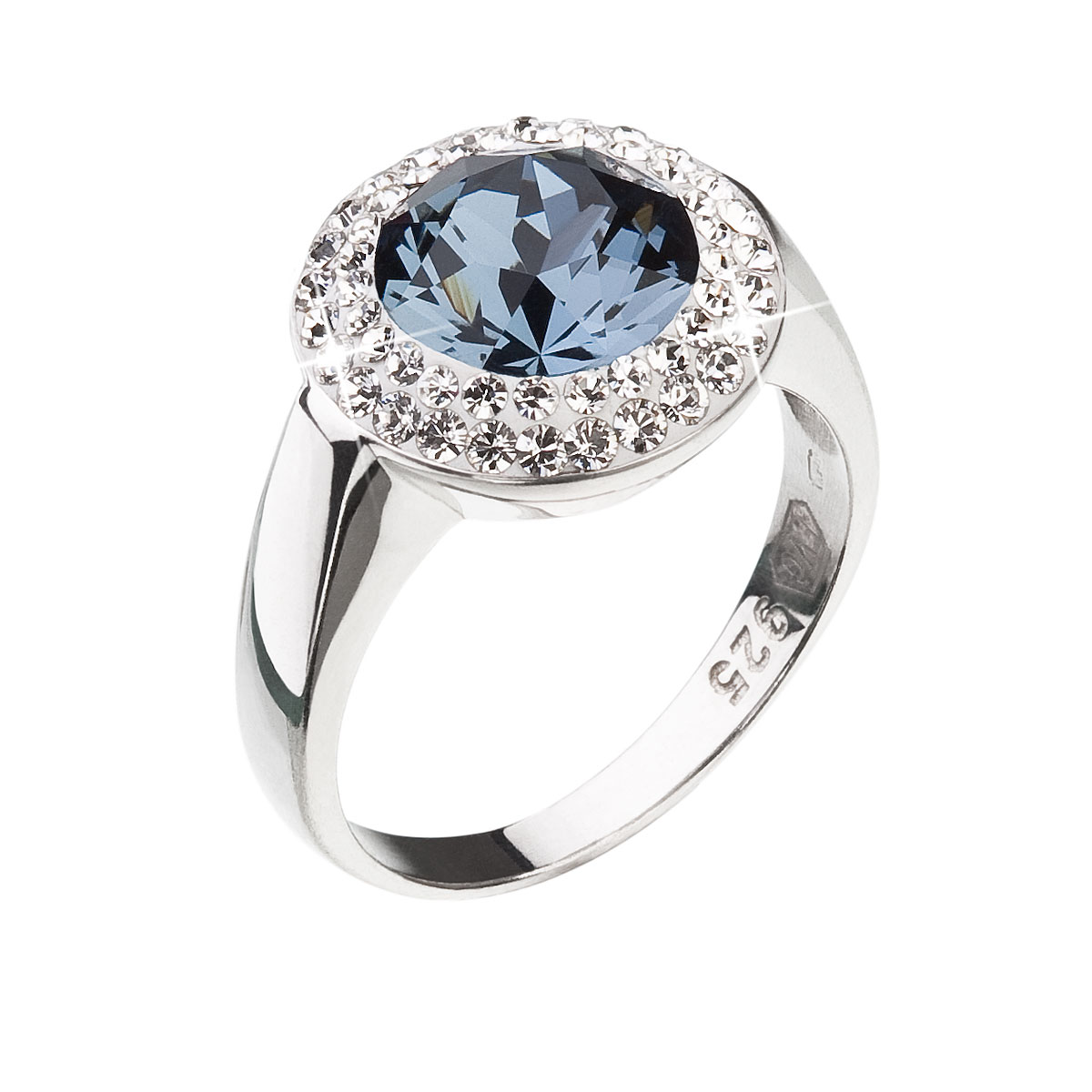 Evolution Group Stříbrný prsten s krystaly Swarovski modrý kulatý 35026.3 denim blue