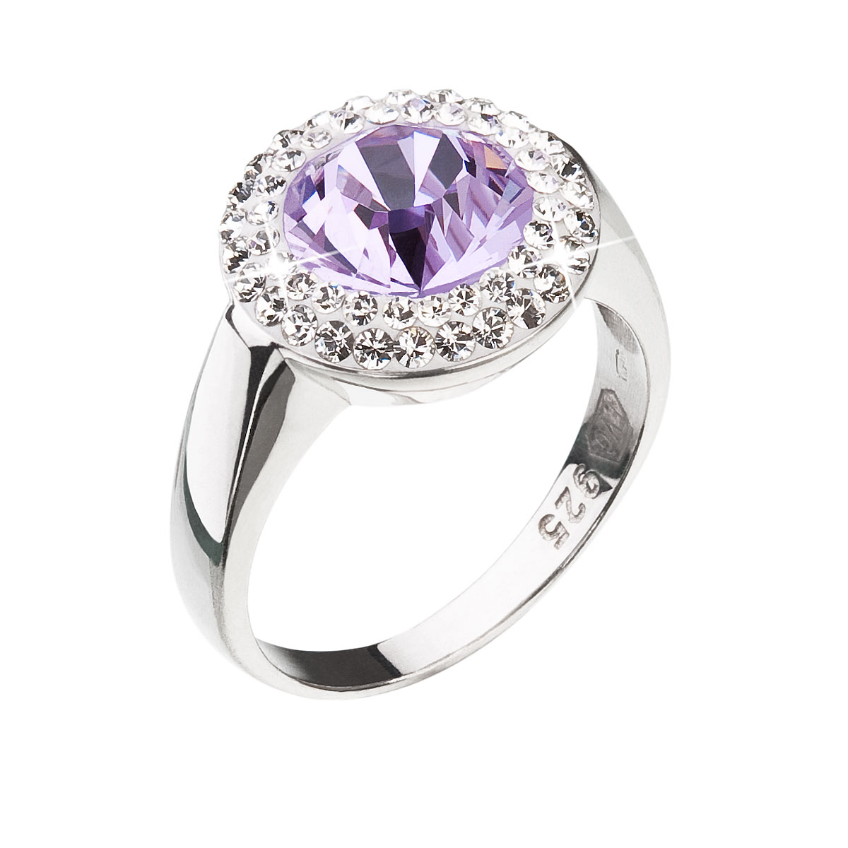 Evolution Group Stříbrný prsten s krystaly Swarovski fialový kulatý 35026.3