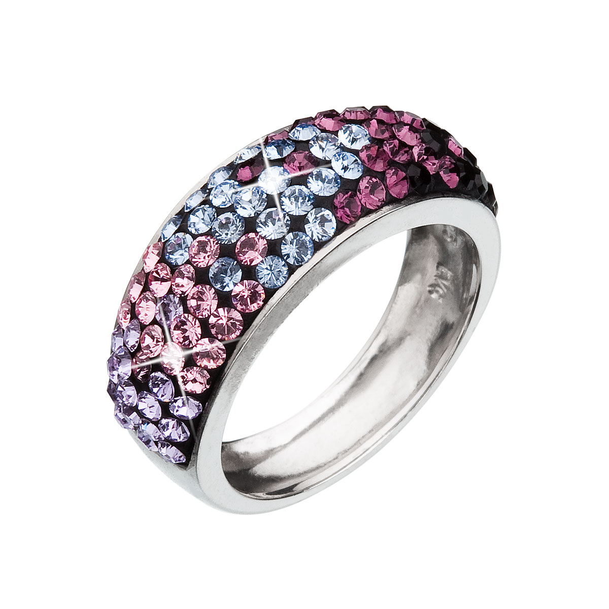 Evolution Group Stříbrný prsten s krystaly Swarovski mix barev fialová 35027.3