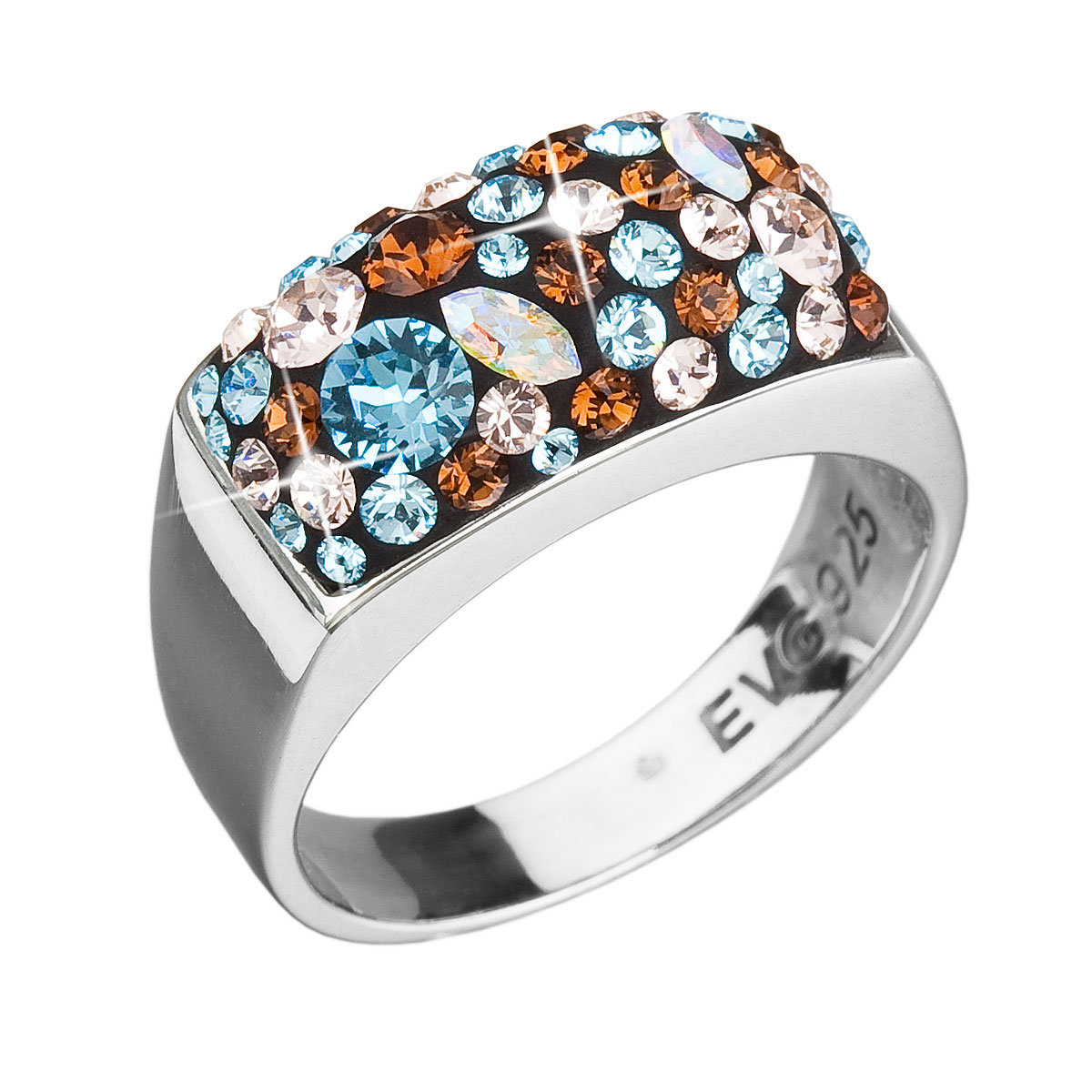 Evolution Group Stříbrný prsten s krystaly Swarovski modrý 35014.3