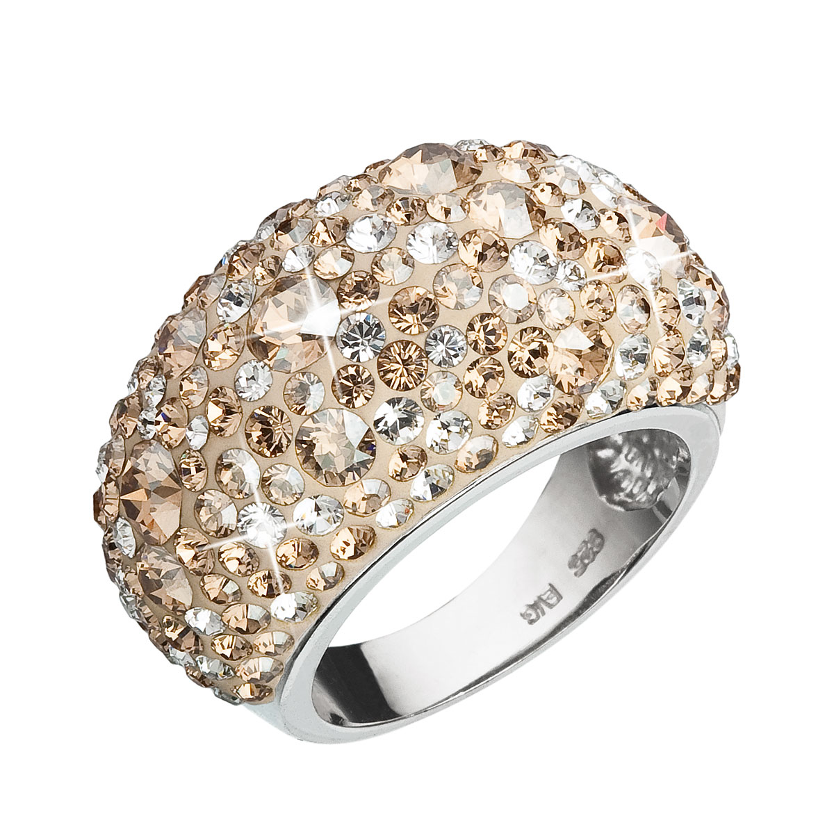 Evolution Group Stříbrný prsten s krystaly zlatý 35028.5