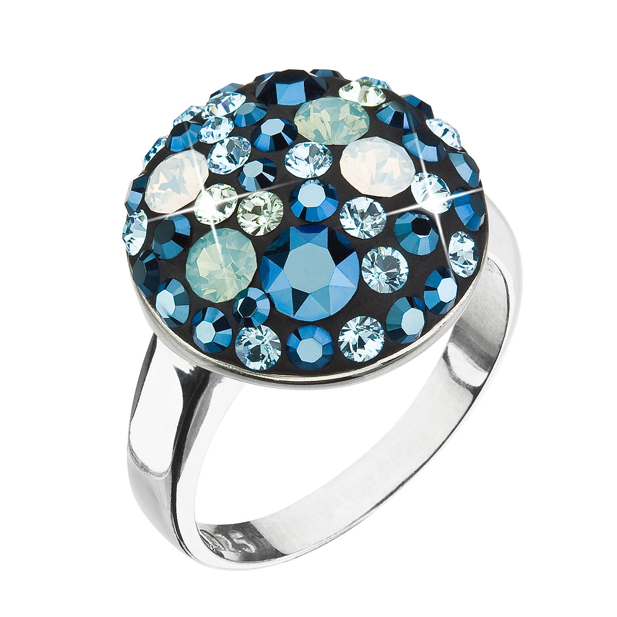 Evolution Group Stříbrný prsten s krystaly Swarovski modrý 35034.4