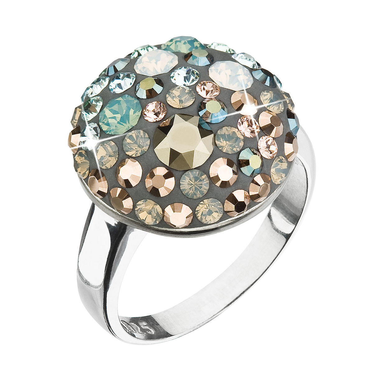 Evolution Group Stříbrný prsten s krystaly Swarovski zelený 35034.4