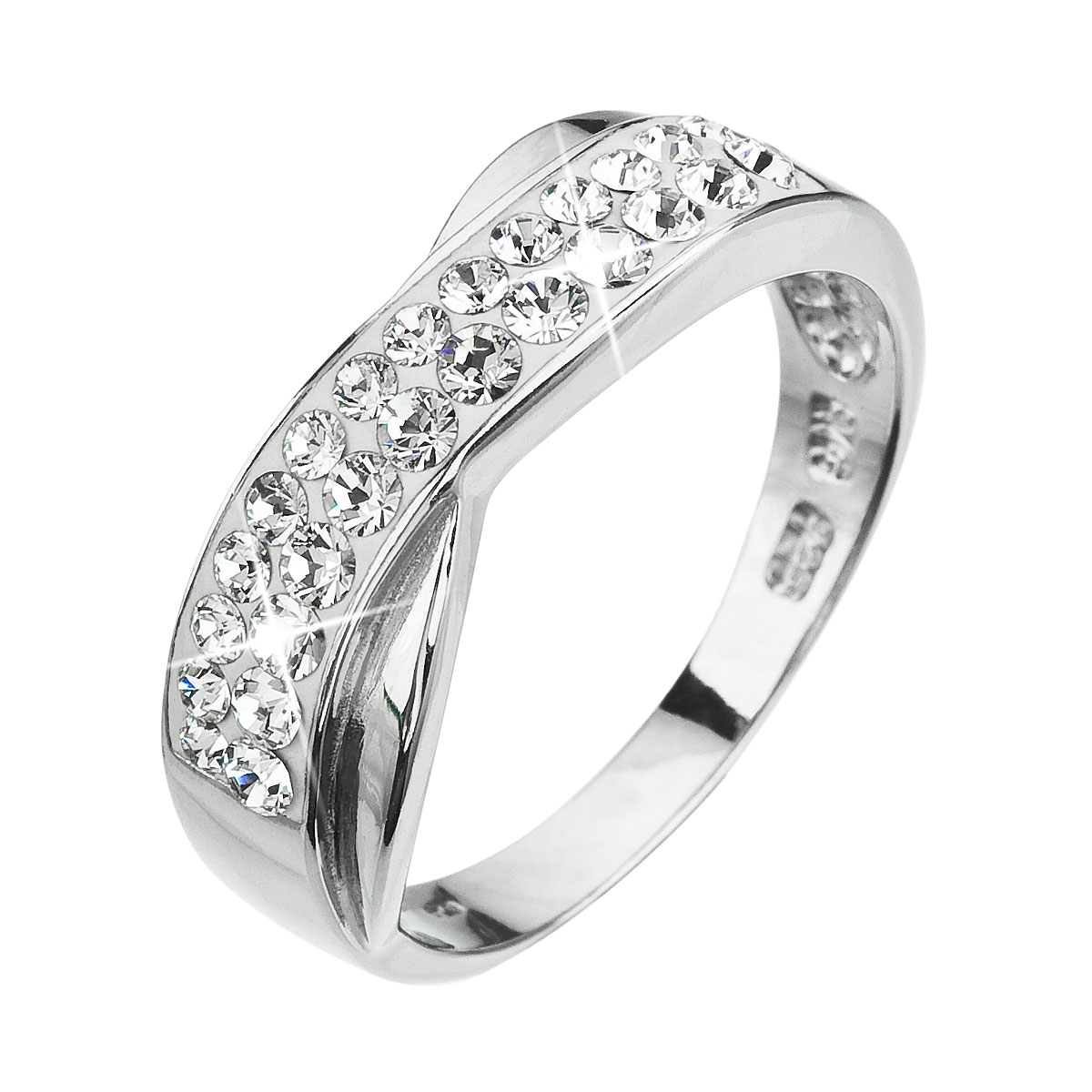 Evolution Group Stříbrný prsten s krystaly bílý 35041.1