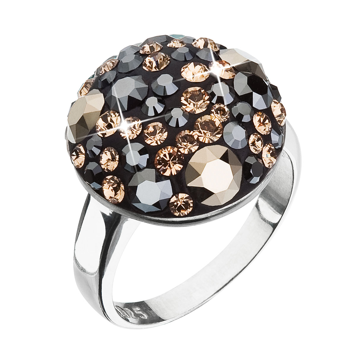 Evolution Group Stříbrný prsten s krystaly Swarovski černo zlatý 35034.4 colorado