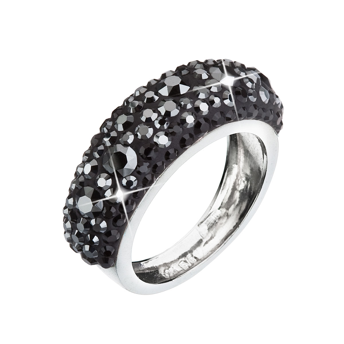 Evolution Group Stříbrný prsten s krystaly Swarovski černý 35031.5