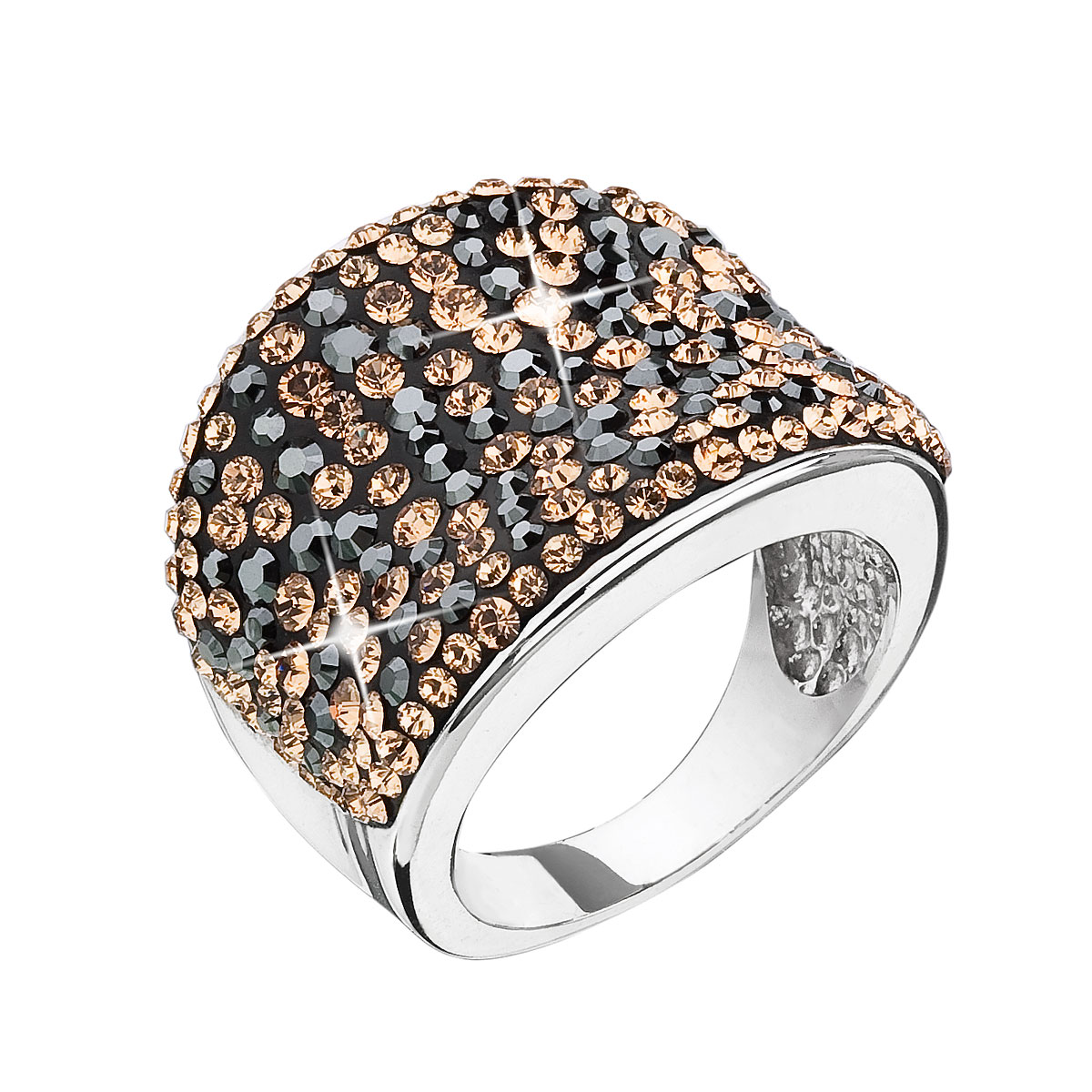 Evolution Group Stříbrný prsten s krystaly Swarovski černo zlatý 35043.4 colorado
