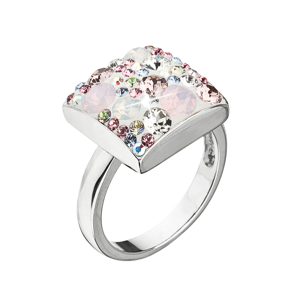 Evolution Group Stříbrný prsten s krystaly Swarovski růžový 35045.3