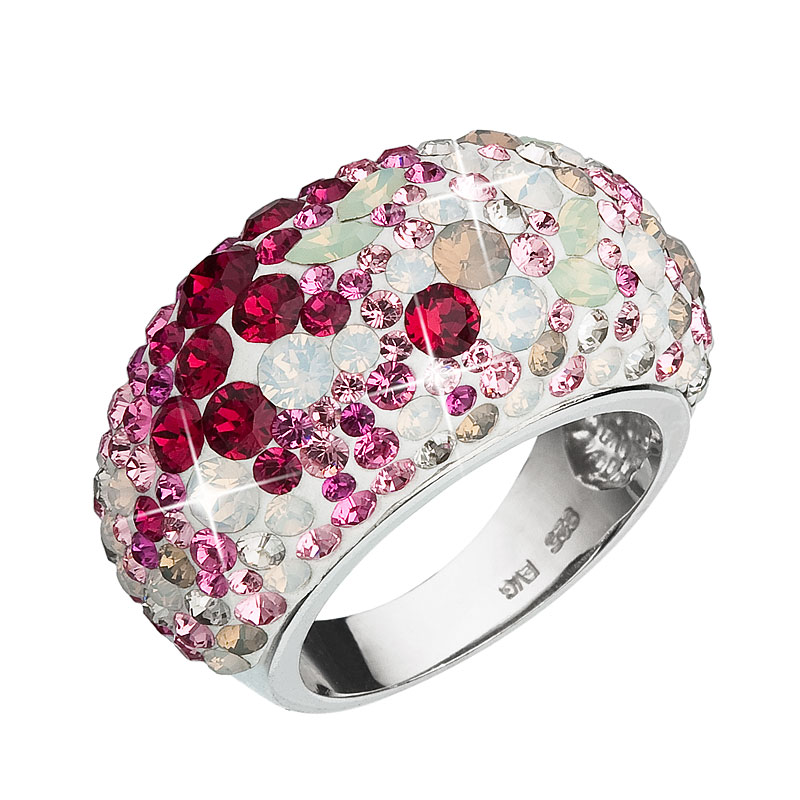 Evolution Group Stříbrný prsten s krystaly Swarovski mix barev červená 35028.3 sweet love