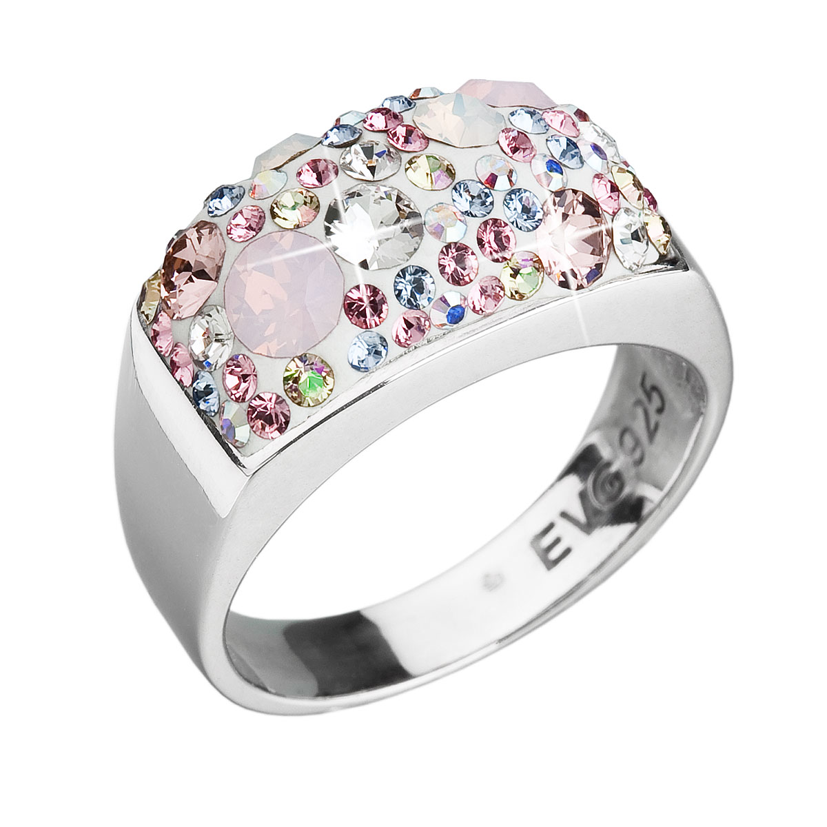 Evolution Group Stříbrný prsten s krystaly Swarovski růžový 35014.3