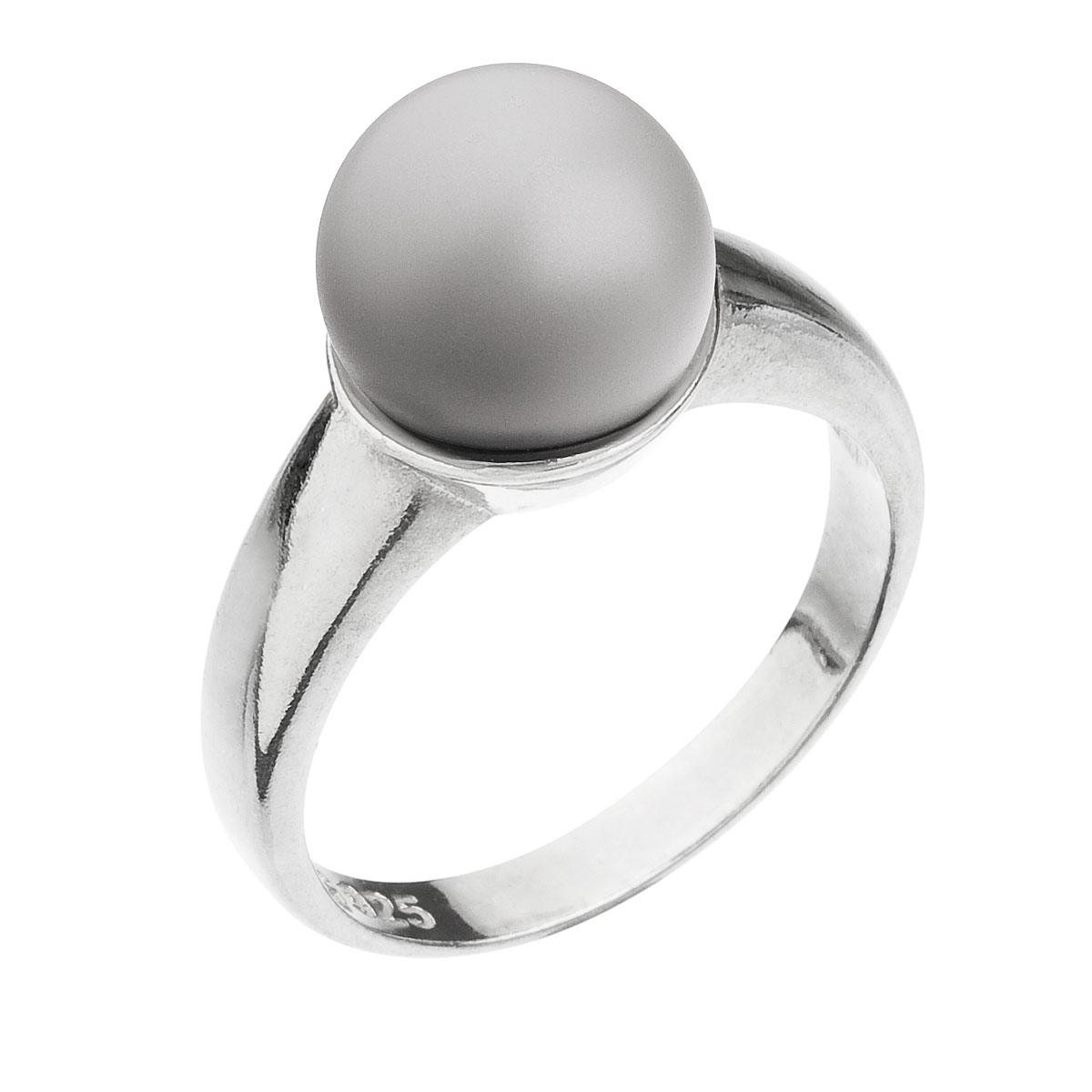 Evolution Group Stříbrný prsten se Swarovski perlou pastelově šedý 35022.3