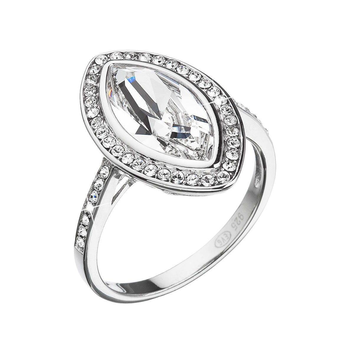 Evolution Group Stříbrný prsten s krystaly Swarovski bílý ovál 35050.1