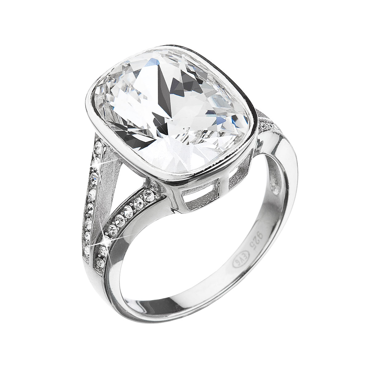 Evolution Group Stříbrný prsten s krystaly Swarovski bílý obdélník 35051.1