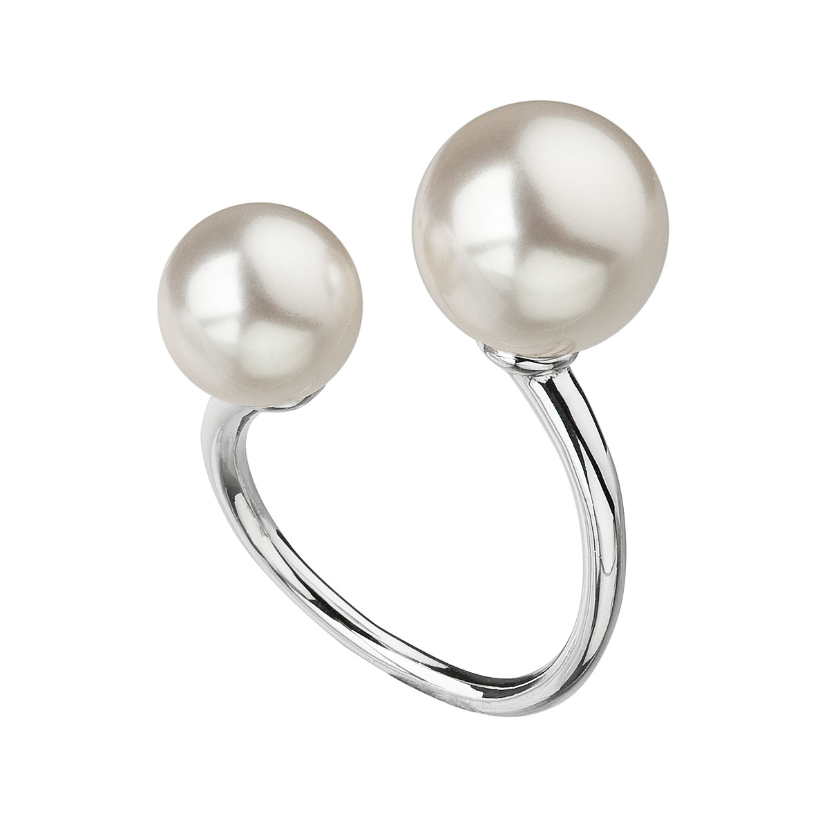 Evolution Group Stříbrný prsten se dvěma Swarovski perlami bílý 35053.1