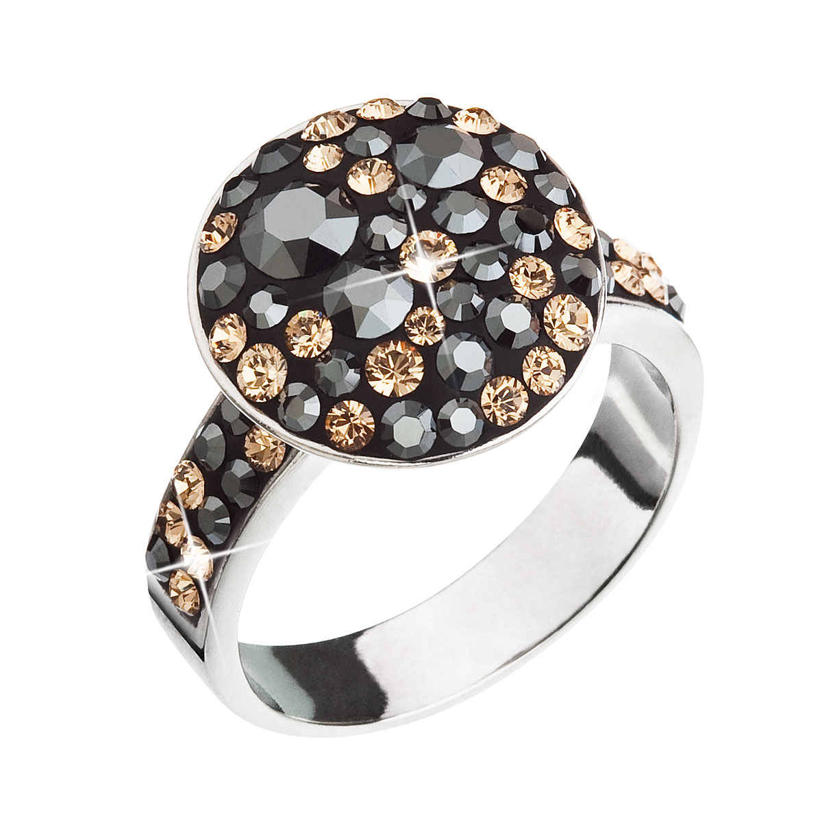 Evolution Group Stříbrný prsten s krystaly Swarovski zlato černý 35054.4 colorado