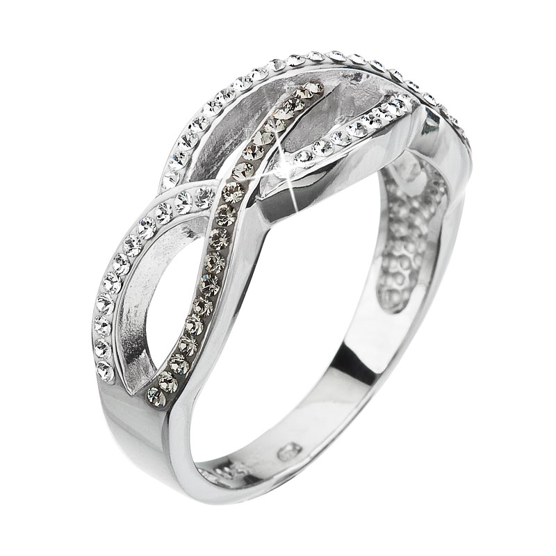 Evolution Group Stříbrný prsten s krystaly Swarovski šedý 35039.3
