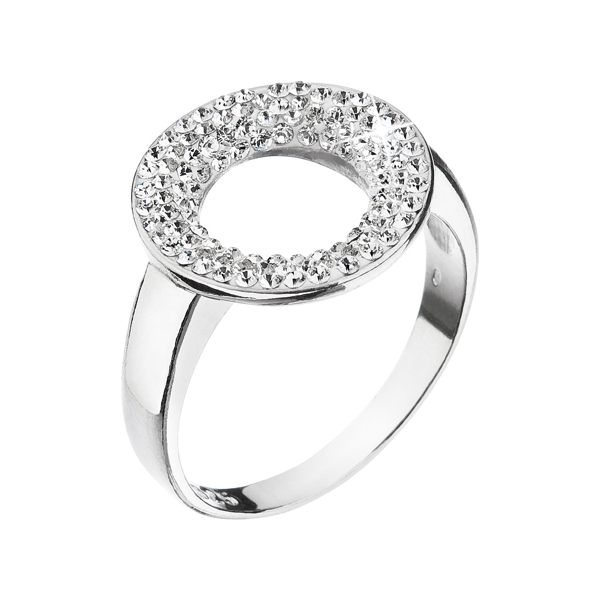 Evolution Group Stříbrný prsten s krystaly Swarovski bílý kruh 35058.1 krystal