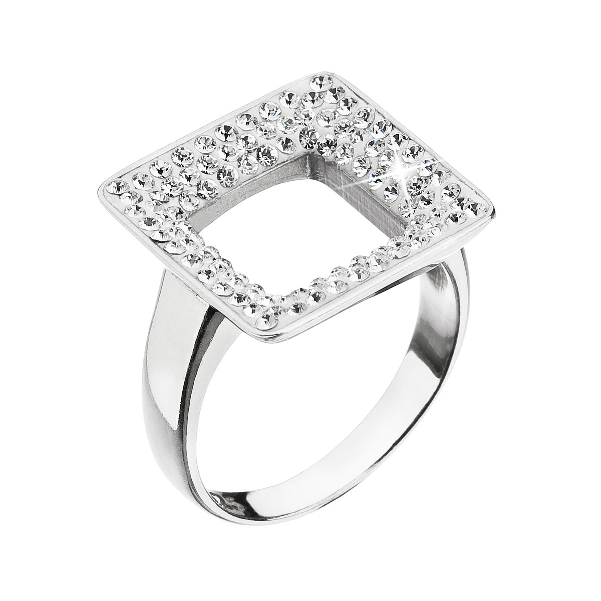 Evolution Group Stříbrný prsten s krystaly Swarovski bílý čtverec 35059.1