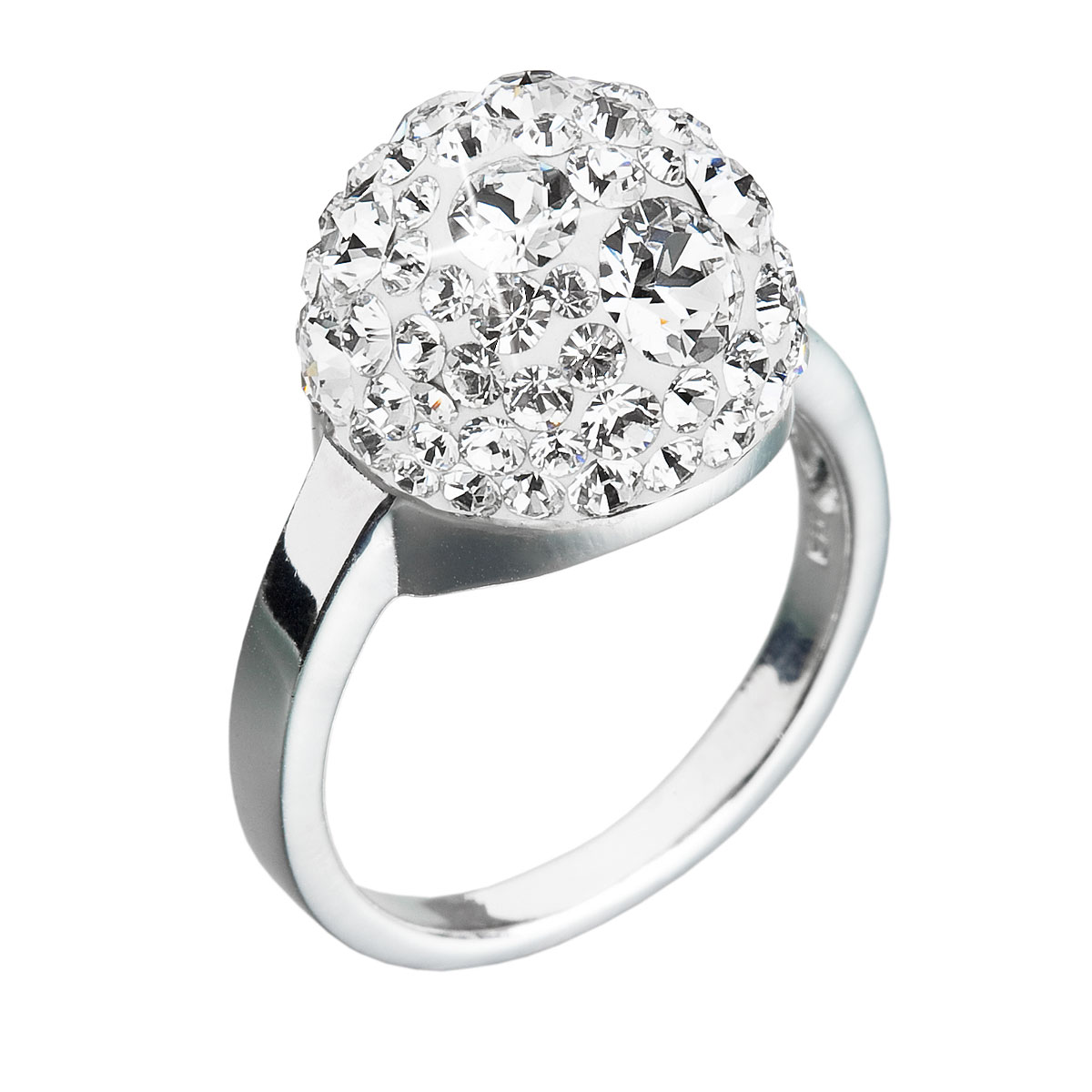 Evolution Group Stříbrný prsten s krystaly Swarovski bílá boule 35013.1 krystal