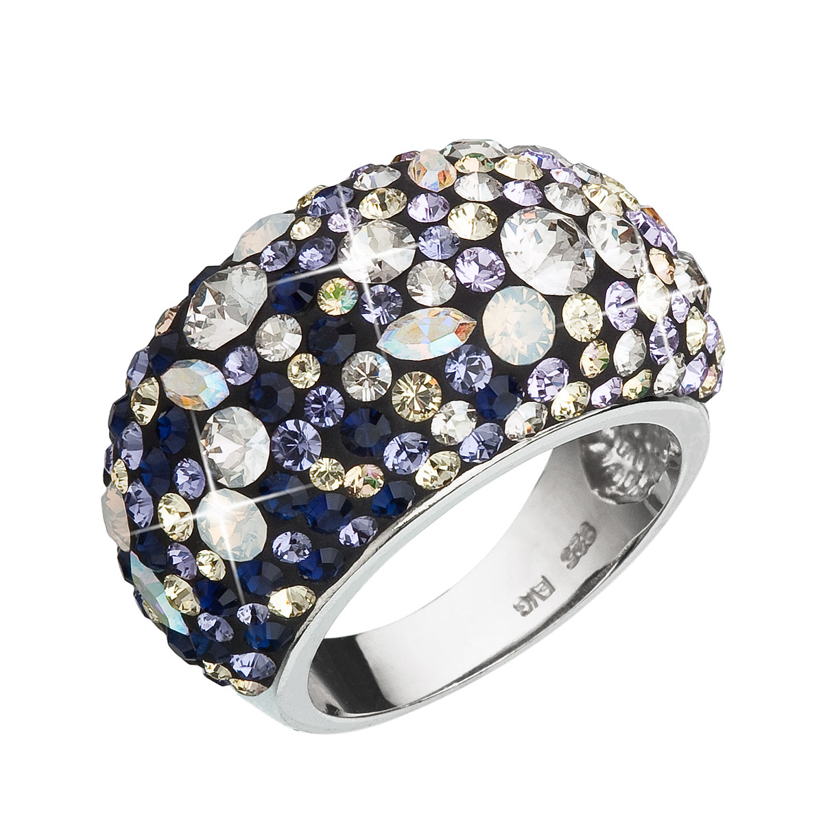 Evolution Group Stříbrný prsten s krystaly Swarovski mix barev fialová 35028.3 indigo