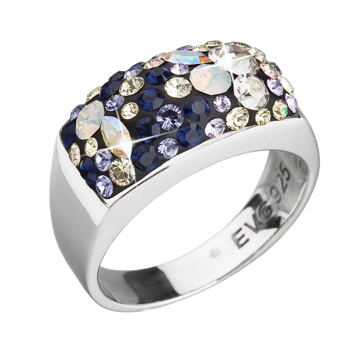Evolution Group Stříbrný prsten s krystaly Swarovski mix barev fialová 35014.3