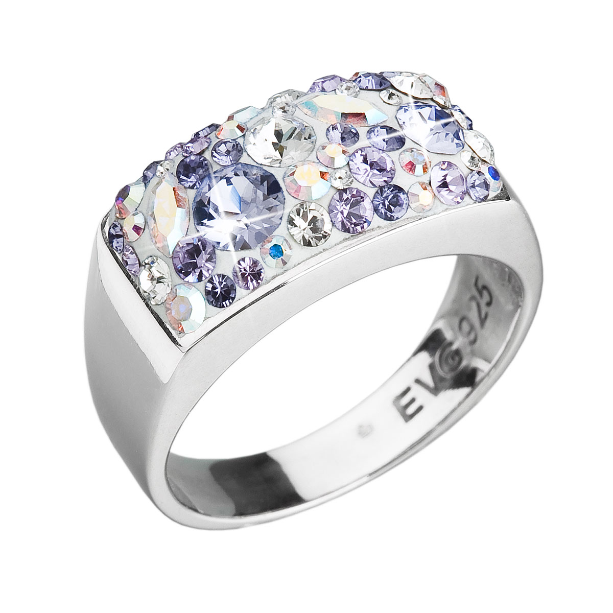Evolution Group Stříbrný prsten s krystaly Swarovski fialový 35014.3