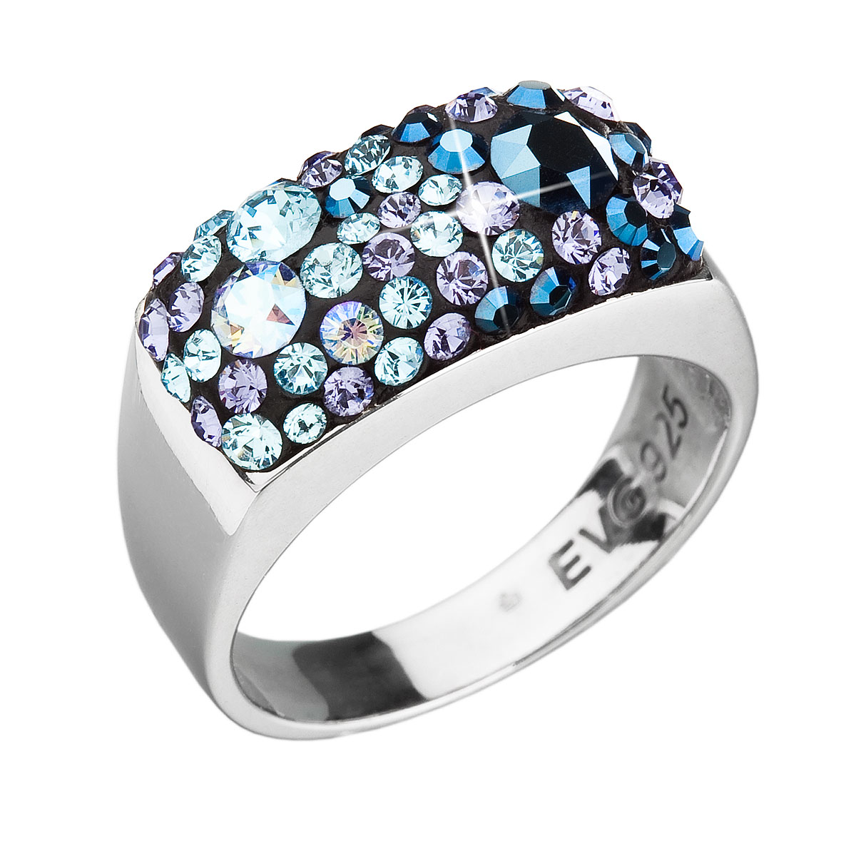 Evolution Group Stříbrný prsten s krystaly Swarovski modrý 35014.3 blue style