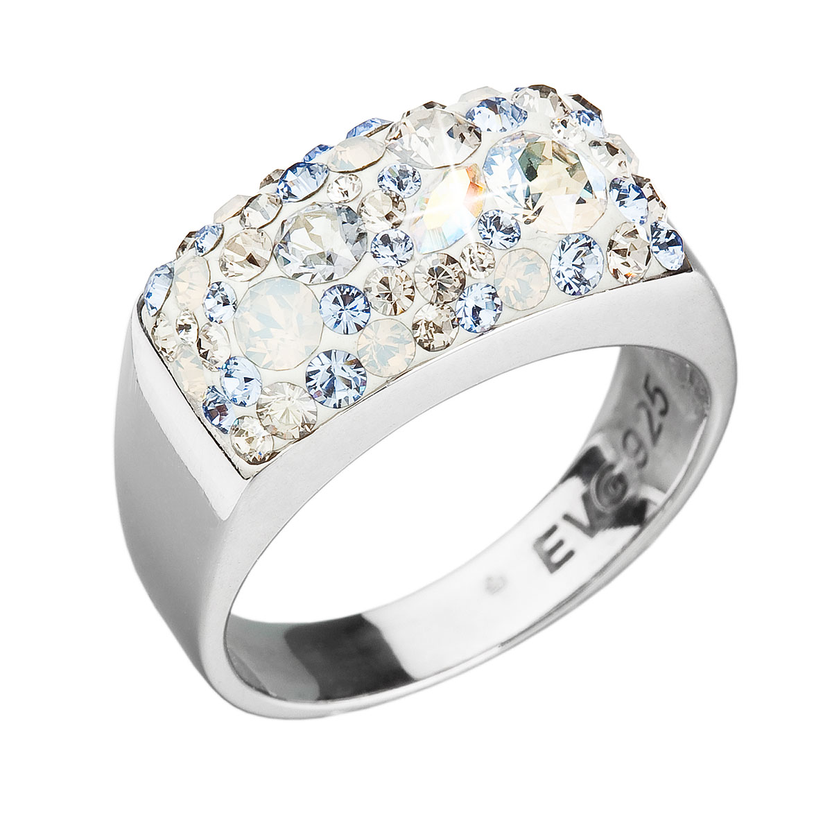 Evolution Group Stříbrný prsten s krystaly Swarovski modrý 35014.3 light sapphire