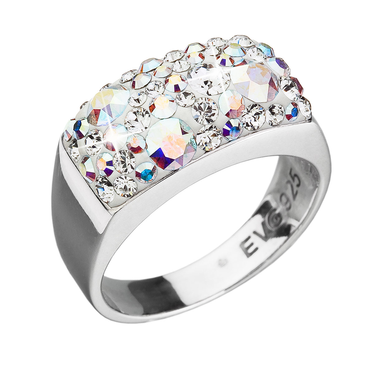 Evolution Group Stříbrný prsten s krystaly Swarovski ab efekt 35014.2