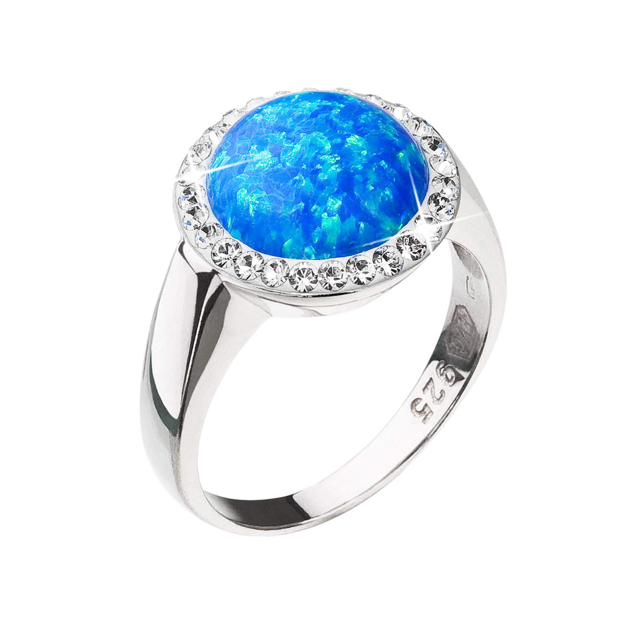 Evolution Group Stříbrný prsten se syntetickým opálem a krystaly Preciosa modrý 35060.1
