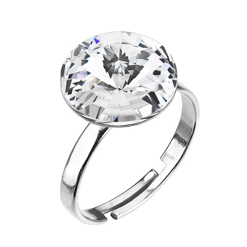 Evolution Group Stříbrný prsten s krystalem Preciosa bílý kulatý 35018.1 crystal