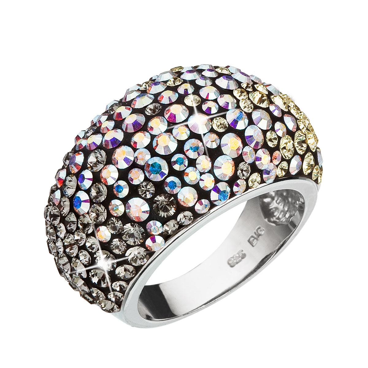 Evolution Group Stříbrný prsten s krystaly Swarovski mix barev měsíční 35028.3 moonlight