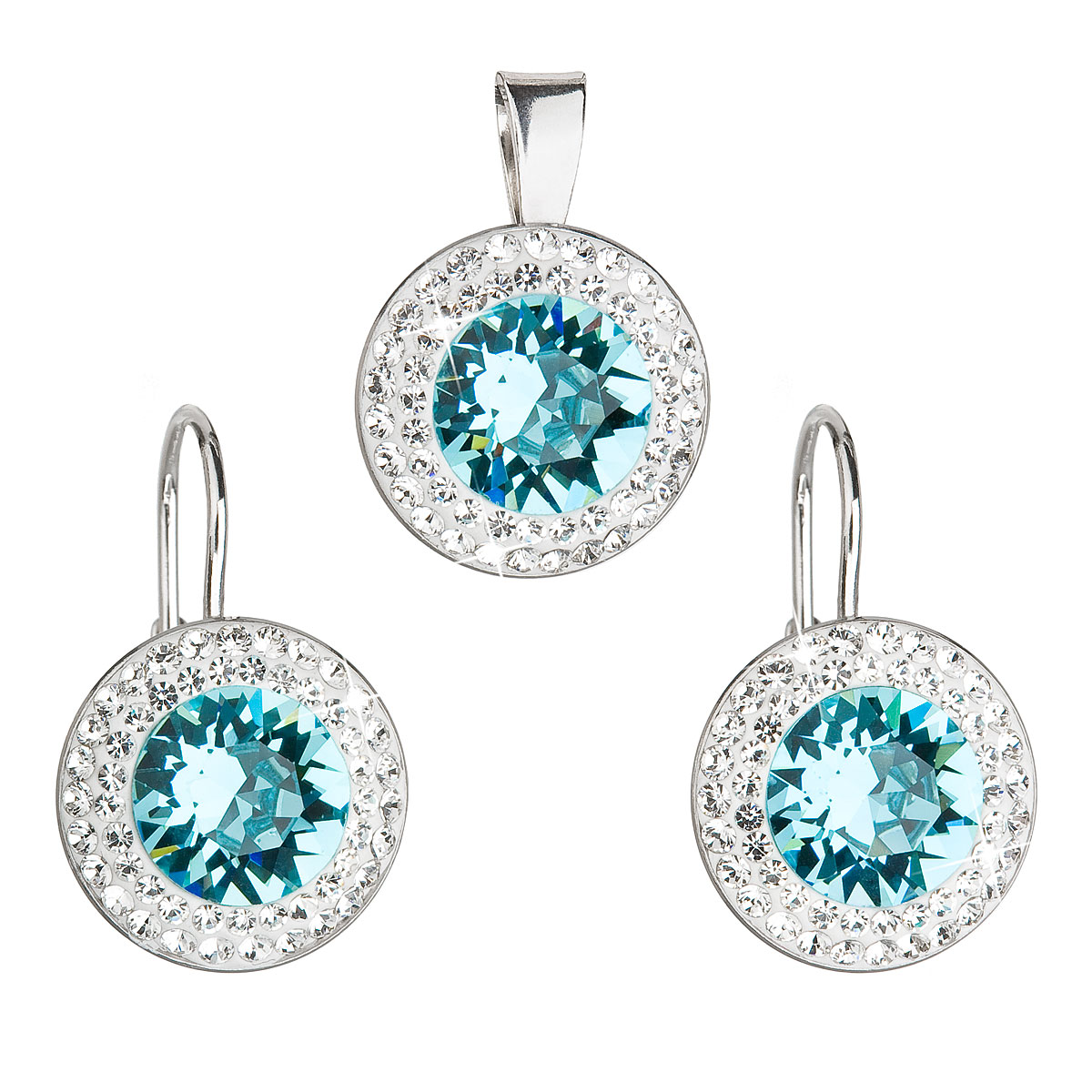 Evolution Group Sada šperků s krystaly Swarovski náušnice a přívěsek modré kulaté 39107.3 turquoise