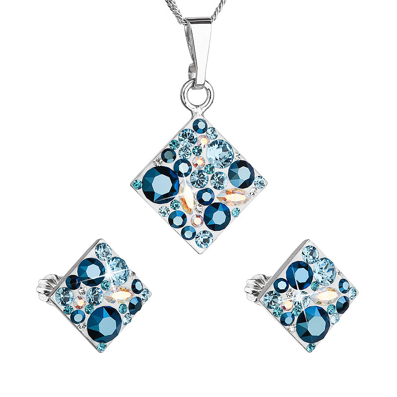 Evolution Group Sada šperků s krystaly Swarovski náušnice a přívěsek modrý kosočtverec 39126.3 aqua