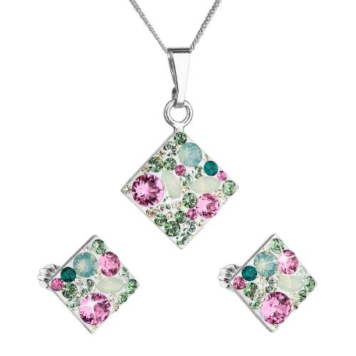 Sada šperků s krystaly Swarovski náušnice, řetízek a přívěsek zelený kosočtverec 39126.3 chrysolite
