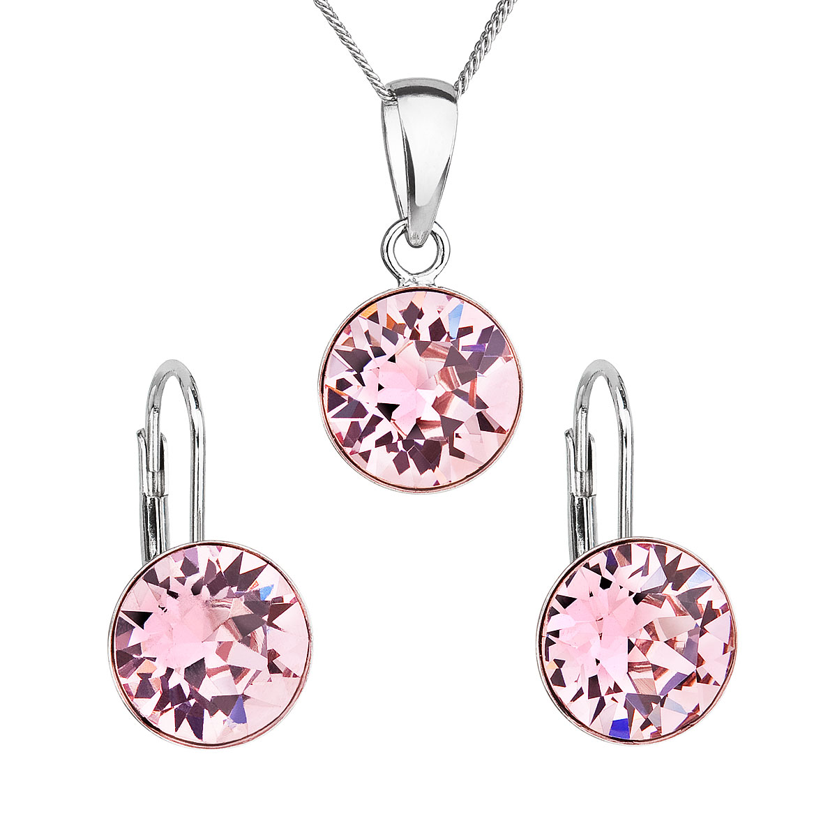 Evolution Group Sada šperků s krystaly Swarovski náušnice, řetízek a přívěsek růžové kulaté 39140.3