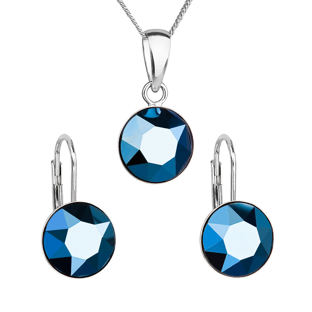 Evolution Group Sada šperků s krystaly Swarovski náušnice, řetízek a přívěsek modré kulaté 39140.5 metalic blue