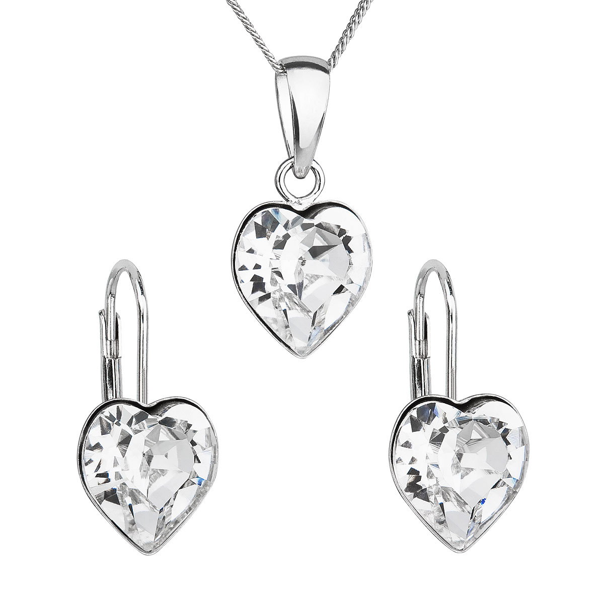 Evolution Group Sada šperků s krystaly Swarovski náušnice, řetízek a přívěsek bílé srdce 39141.1