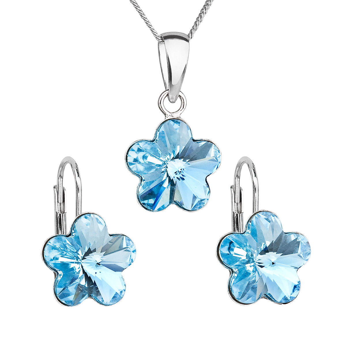 Evolution Group Sada šperků s krystaly Swarovski náušnice, řetízek a přívěsek modrá kytička 39143.3